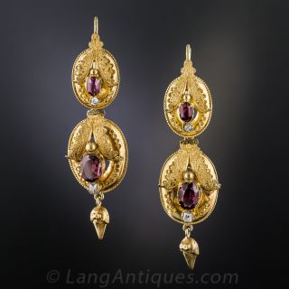 Victorian Garnet And Diamond Earrings