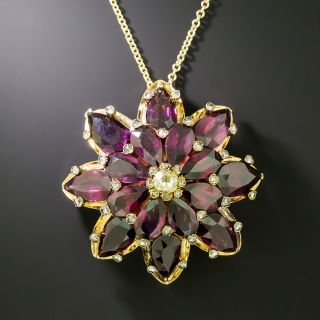 Victorian Garnet and Diamond Flower Pendant/Brooch - 3