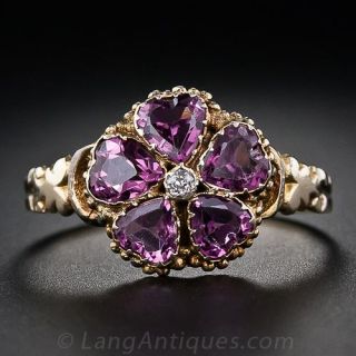 Victorian Garnet and Diamond Flower Ring