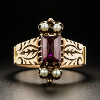 Victorian Garnet and Pearl Ring - 2