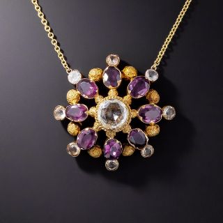 Victorian Garnet and Rock Crystal Quartz Circle Pendant - 3