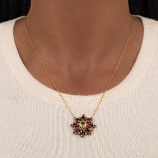 Victorian Garnet and Rock Crystal Quartz Circle Pendant