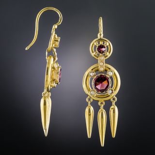 Victorian Garnet and Seed Pearl Drop Earrings