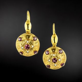 Victorian Garnet and Seed Pearl Earrings - 2