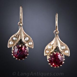 Victorian Garnet and Seed Pearl Earrings