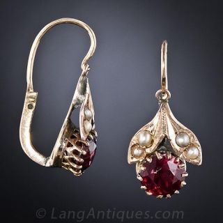 Victorian Garnet and Seed Pearl Earrings