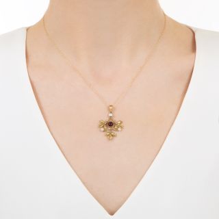 Victorian Garnet And Seed Pearl Leaf Necklace