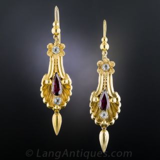 Victorian Garnet and White Beryl Drop Earrings