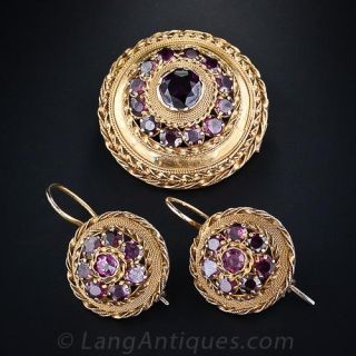 Victorian Garnet Brooch and Earring Set