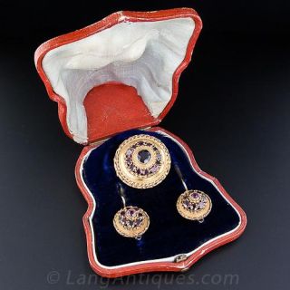 Victorian Garnet Brooch and Earring Set