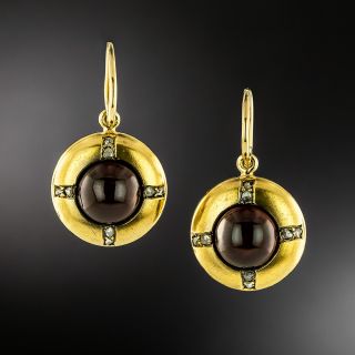 Victorian Garnet Cabochon and Diamond Dangle Earrings - 2