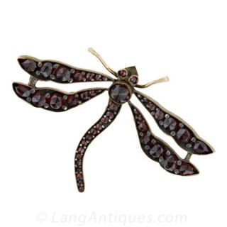 Victorian Garnet Dragonfly Brooch Main View
