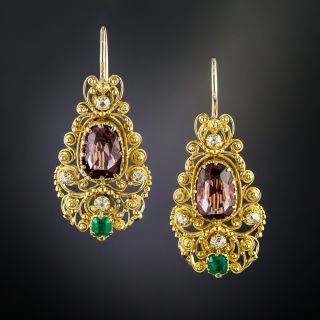 Victorian Garnet, Emerald and Diamond Cannetille Earrings - 2