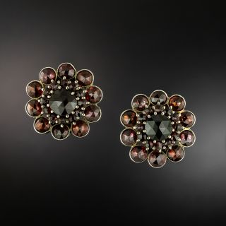 Victorian Garnet Flower Cluster Earrings - 2