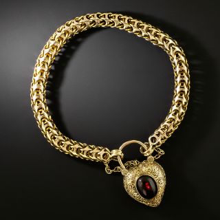 Victorian Garnet Heart Padlock Bracelet - 2
