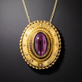 Victorian Garnet Locket Back Pendant - 2