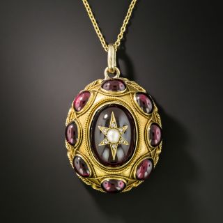 Victorian Garnet, Pearl and Diamond Locket Pendant - 2