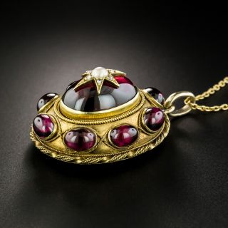 Victorian Garnet Natural Pearl Diamond Pendant Locket 