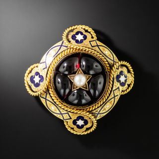 Victorian Garnet, Pearl and Enamel Brooch - 3