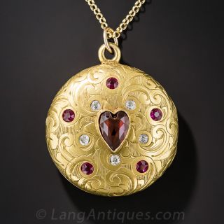 Victorian Garnet, Ruby and Diamond Locket - 2