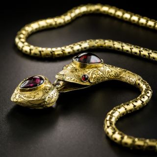 Victorian Garnet Snake Necklace with Heart - 4