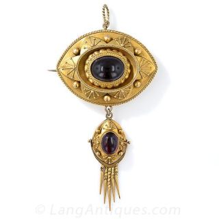 Victorian Garnet Tassel Brooch - Pendant Locket
