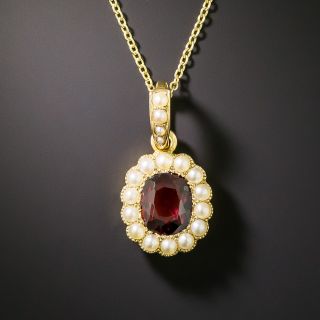 Victorian Garnet with Natural Pearl Halo Necklace by Asprey - 3
