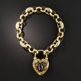 Victorian Gate Bracelet With Garnet Heart Locket Clasp - 2