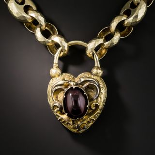 Victorian Gate Bracelet With Garnet Heart Locket Clasp