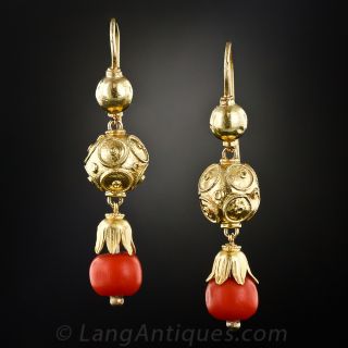Victorian Gold and Coral Drop Earrings