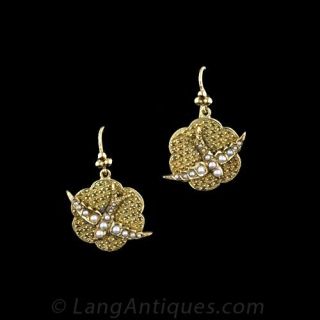 Victorian Gold and Natural Pearl Bird Earrings