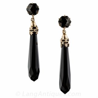 Victorian Gold and Onyx Drop Earrings - 1