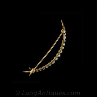 Victorian Gold and Pearl Crescent Pin
