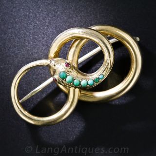 Victorian Gold and Turquoise Serpent Brooch