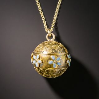 Victorian Gold Ball Pendant with Enamel Flowers - 2