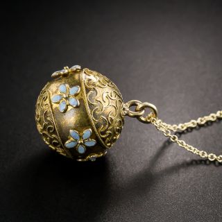 Victorian Gold Ball Pendant with Enamel Flowers
