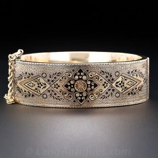 Victorian Gold Bangle Bracelet with Enamel Detail