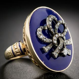 Victorian Gold, Cobalt Blue Enamel and Diamond Ring