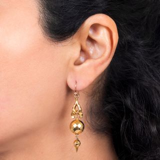 Victorian Gold Drop Earrings, Circa 1890