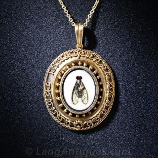 Victorian Gold Insect  Mosaic Pendant