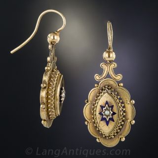 Victorian Gold, Pearl and Enamel Drop Earrings
