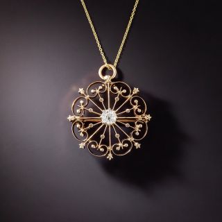 Victorian Golden Snowflake Diamond Pendant/Brooch - 1