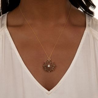 Victorian Golden Snowflake Diamond Pendant/Brooch