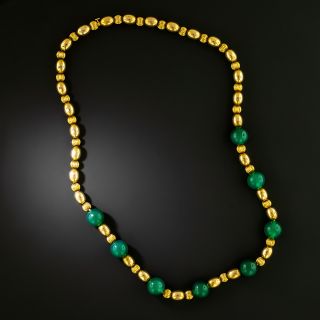 Victorian Green Chalcedony and Gold Bead Necklace - 2