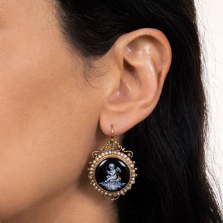 Victorian Grisaille Enamel Cherub Pearl Earrings