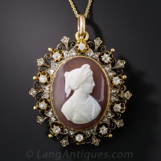 Victorian Hard Stone Cameo and Diamond Brooch/Pendant - 2
