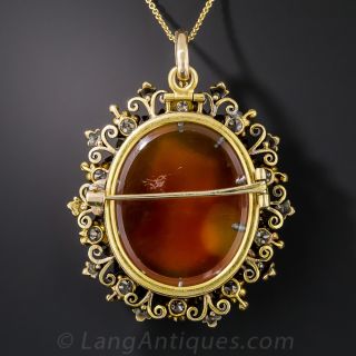 Victorian Hard Stone Cameo and Diamond Brooch/Pendant