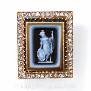 Victorian Hard Stone Cameo Brooch with Diamonds