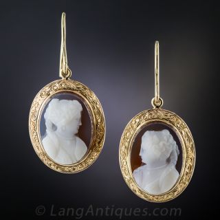 Victorian Hard Stone Cameo Drop Earrings