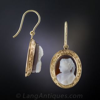 Victorian Hard Stone Cameo Drop Earrings